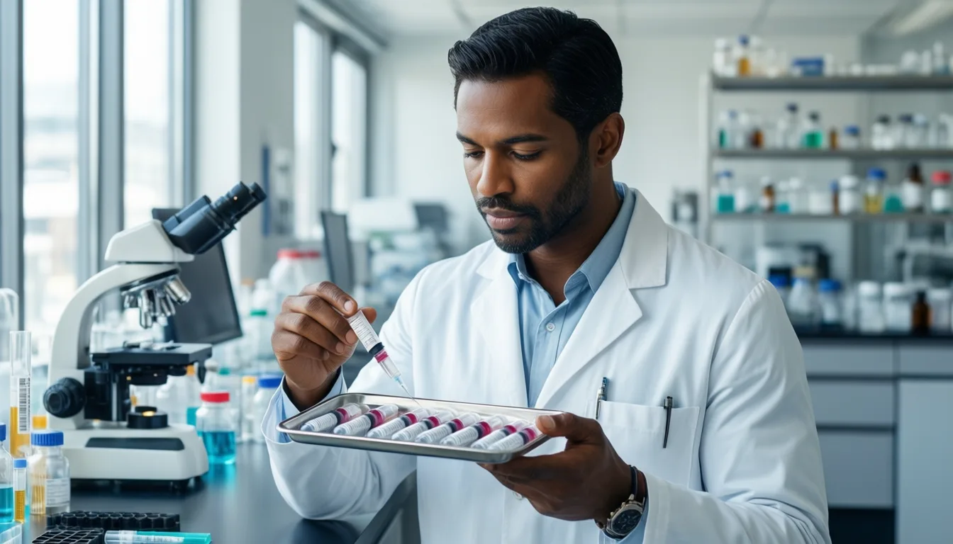 Researcher examining vaccine candidates in a lab