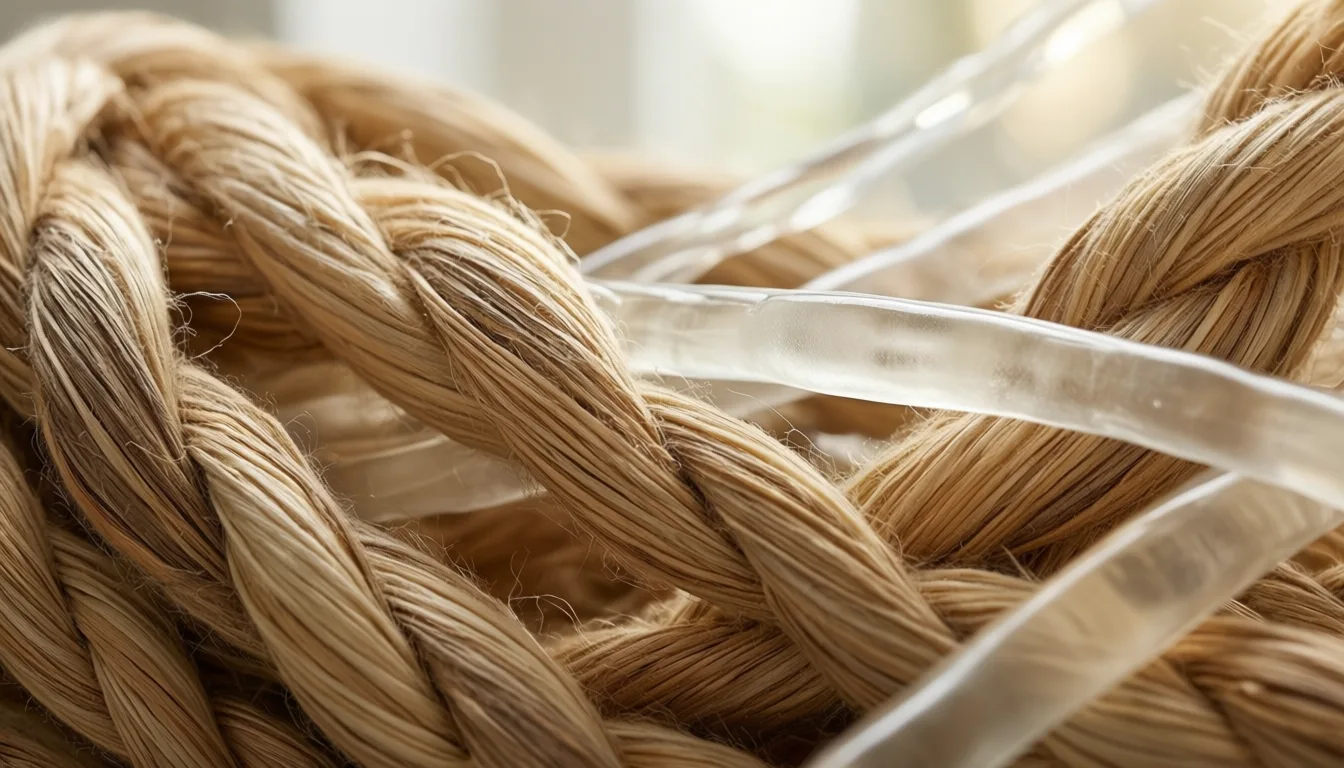 close-up of woven fibers and translucent strands