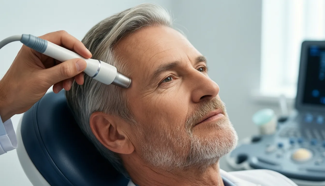 Transcranial Doppler measurement on an older adult in a research lab