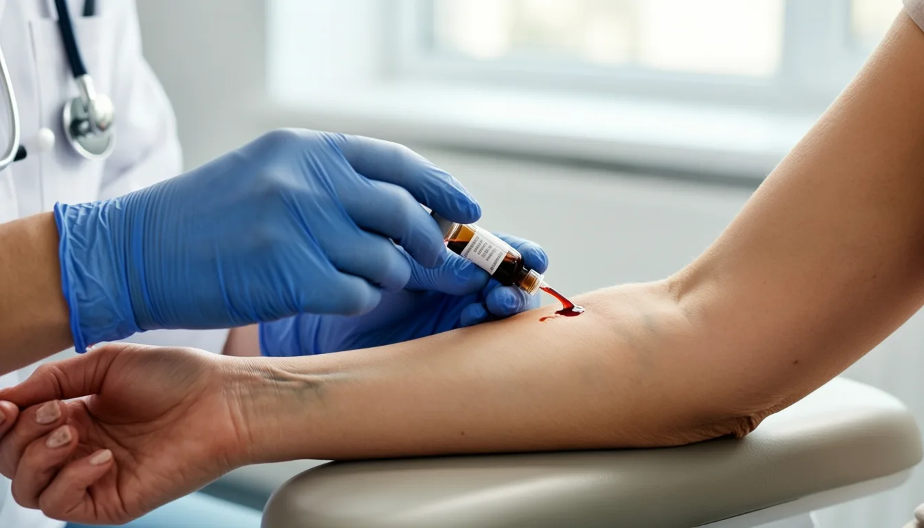 A blood draw in a clinic