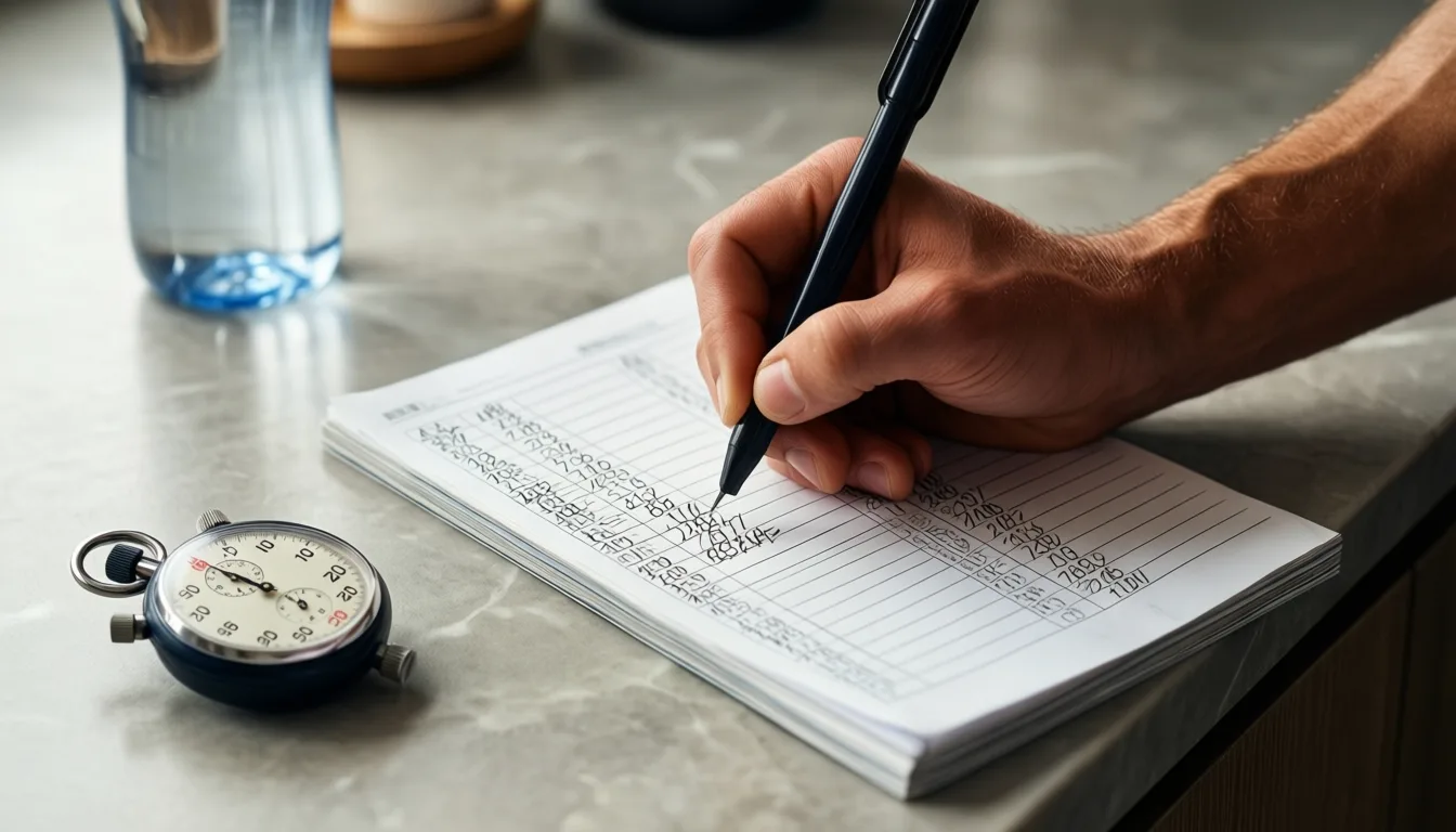 Runner logging test results in a training journal