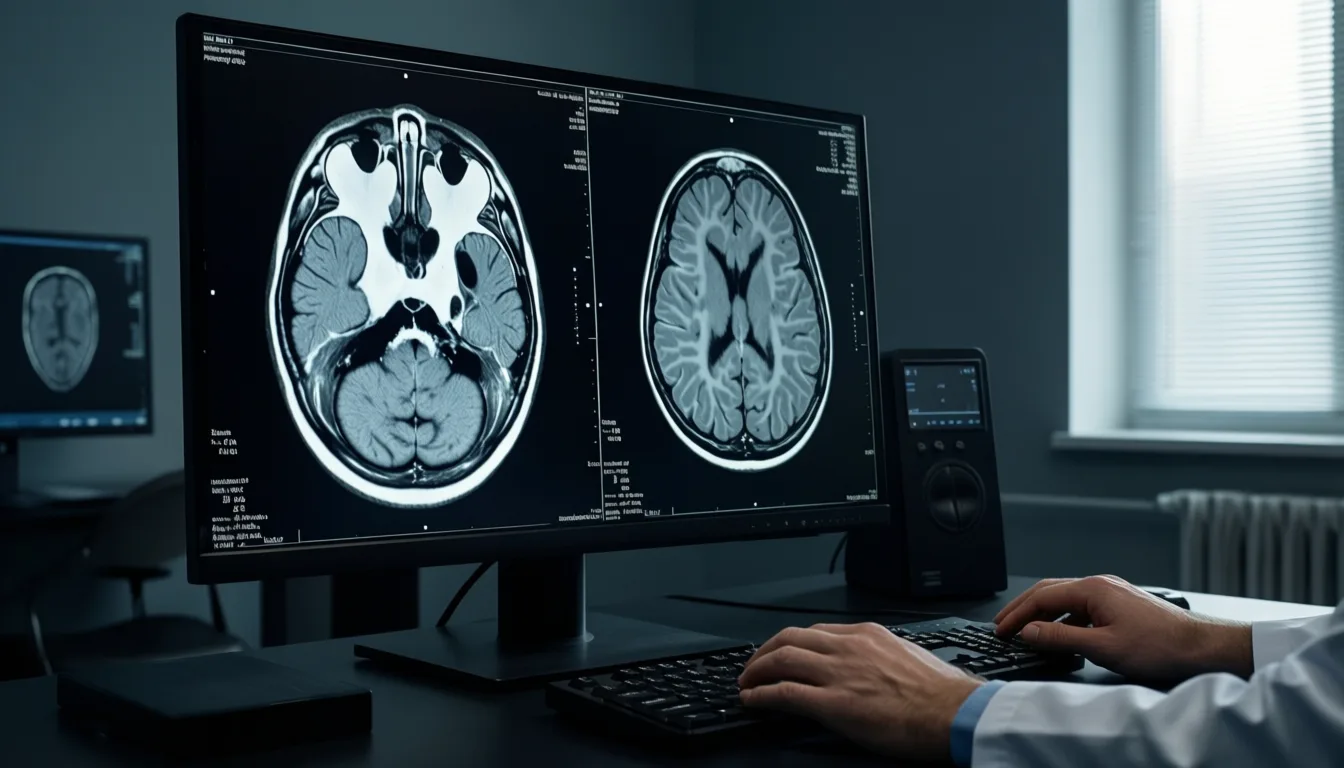 Brain MRI scans on a clinical monitor