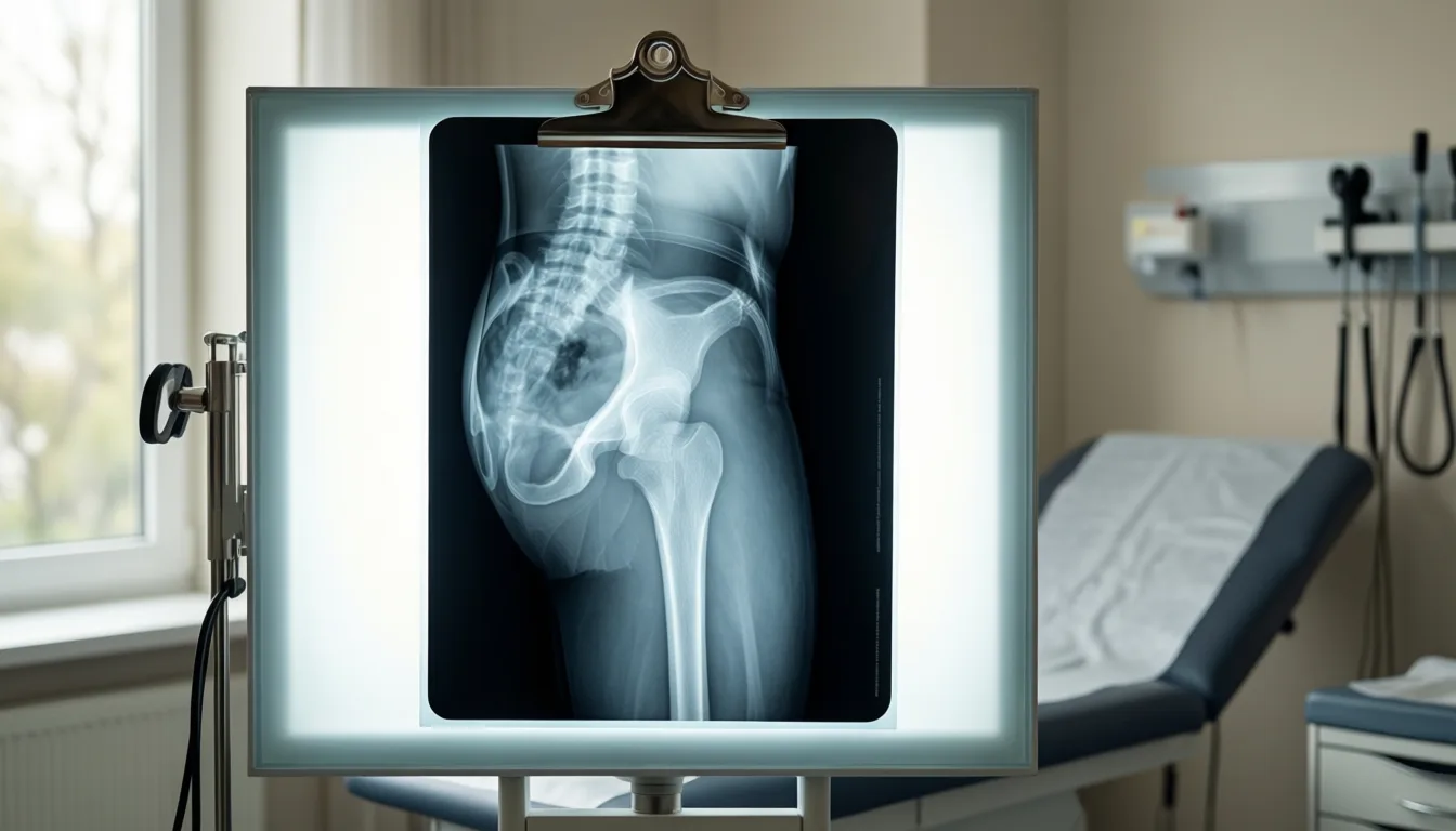 backlit hip x-ray on a clinic light box