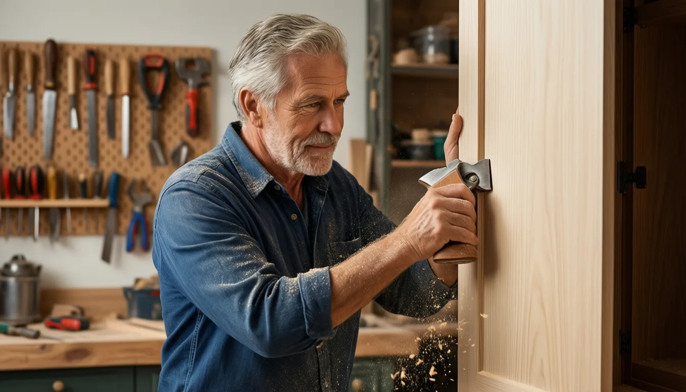 older man working in a home woodworking shop