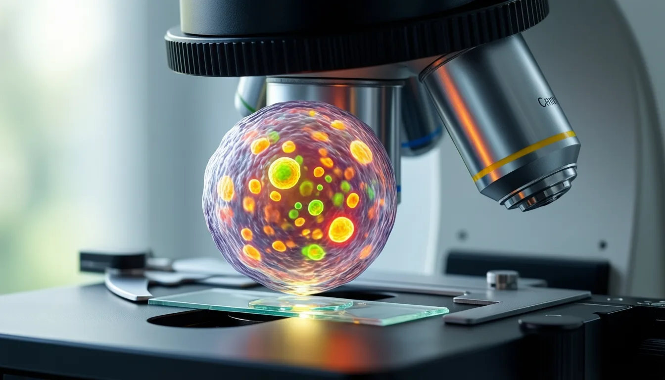 fluorescent microscopy image of lysosomes inside a cell