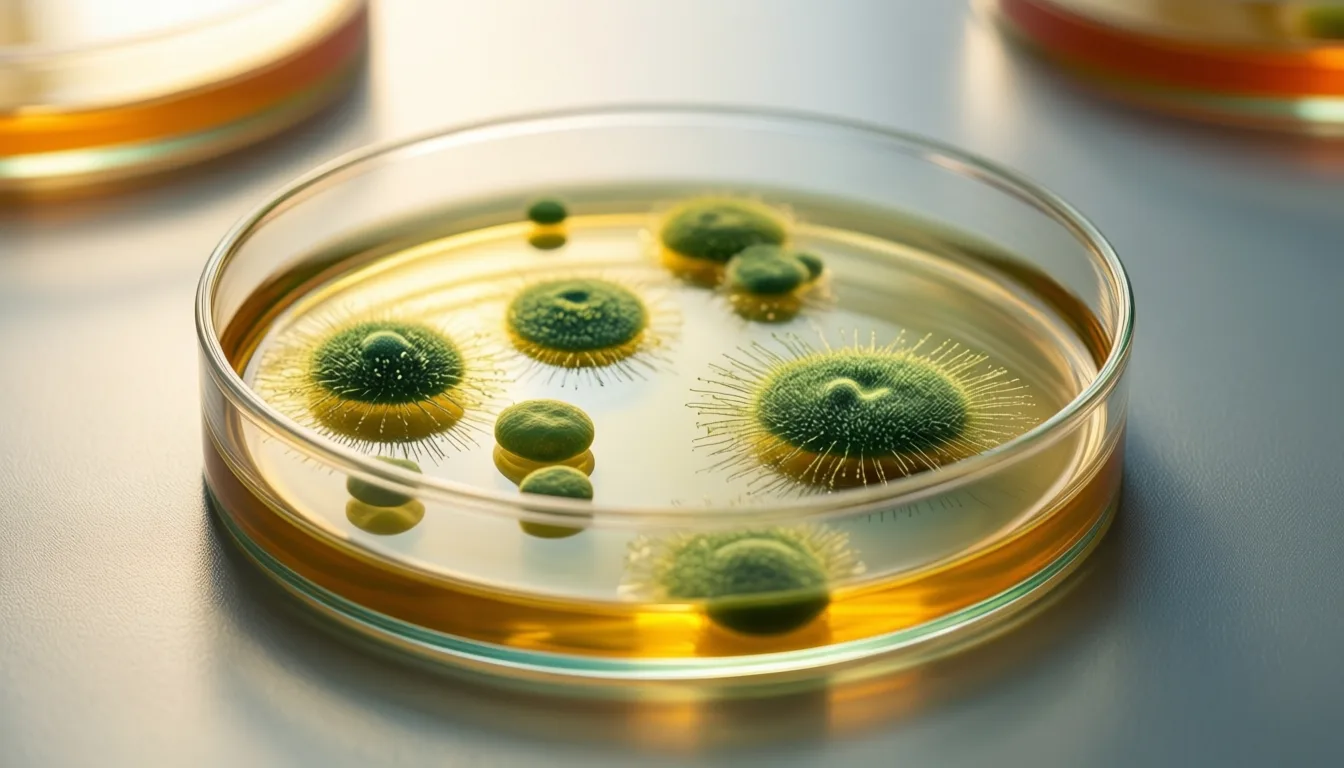 Petri dish with bacterial colonies