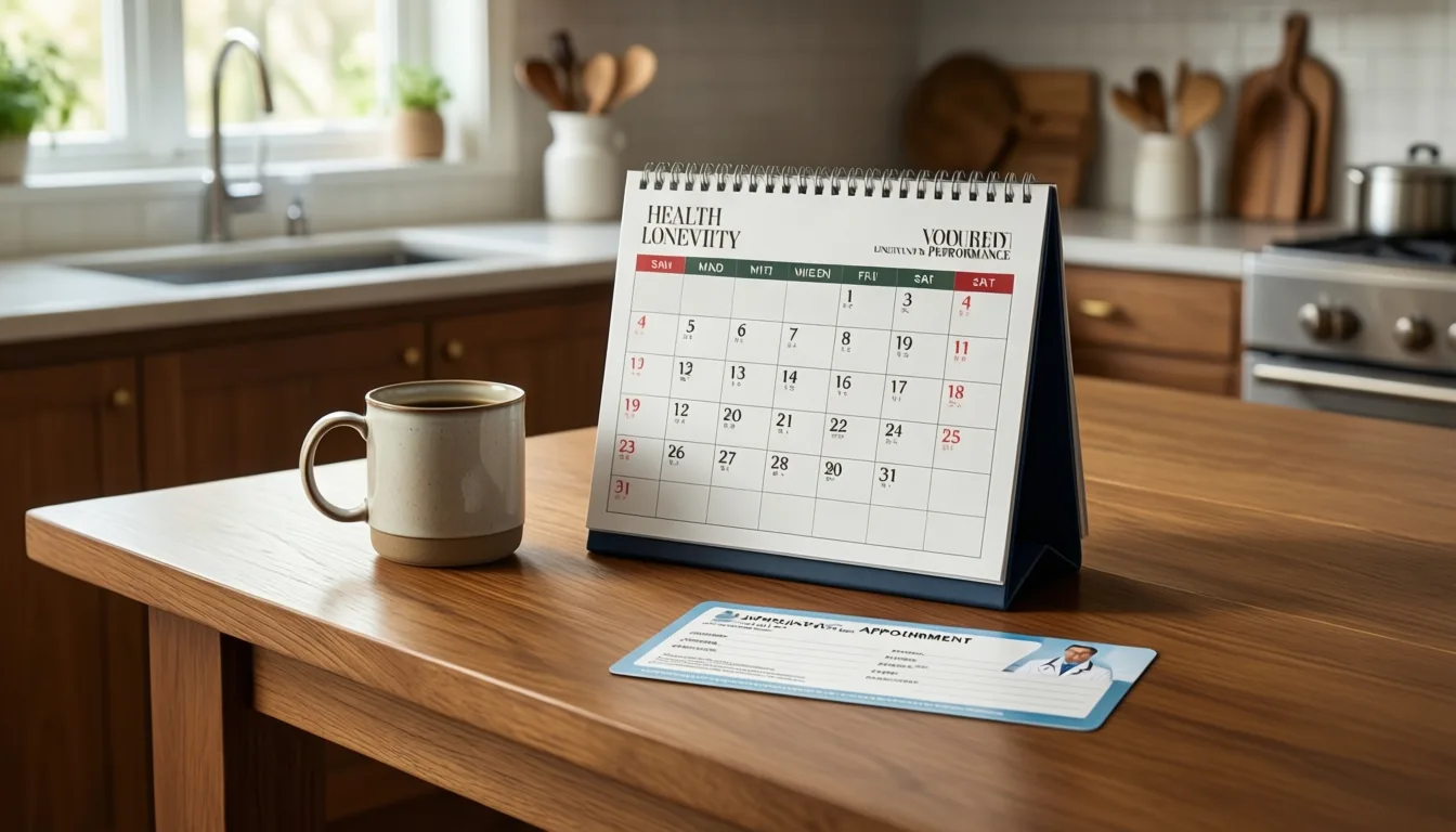 A calendar and appointment card on a kitchen table.