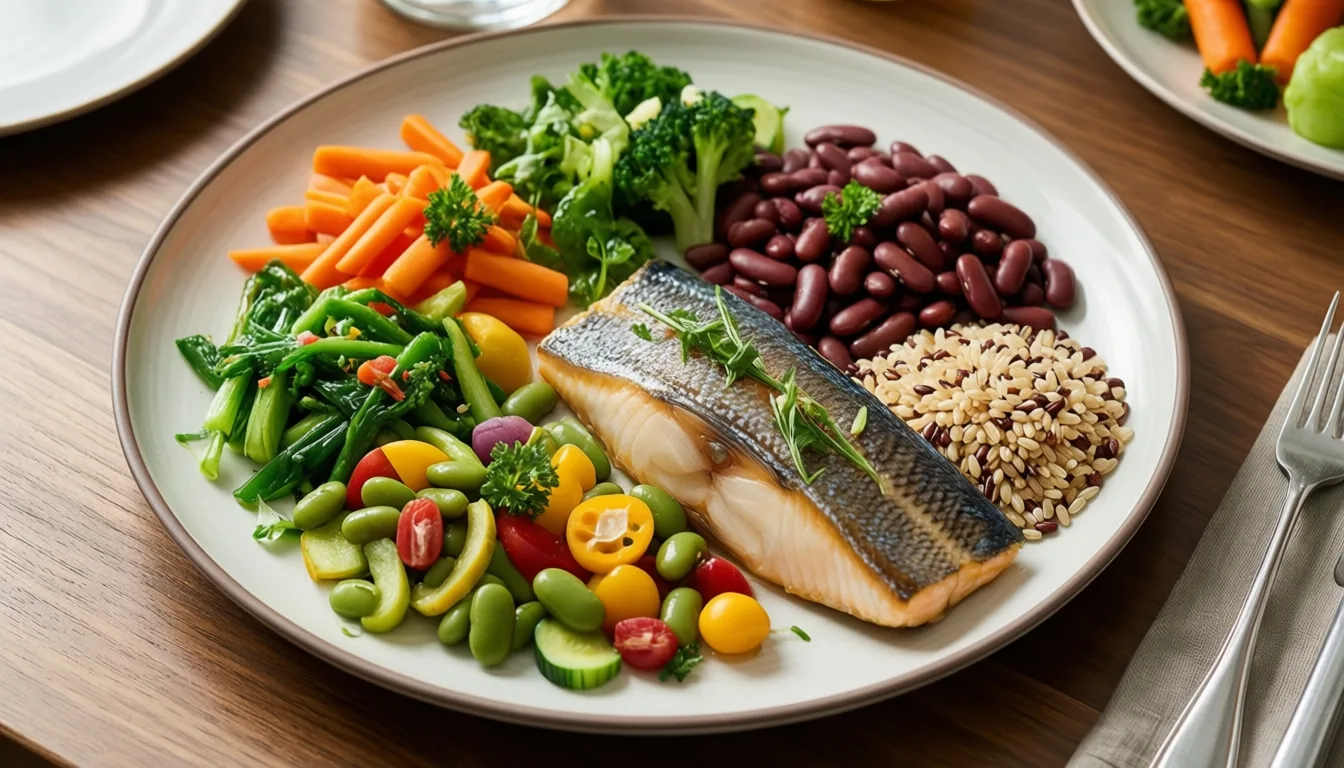 Overhead photo of a balanced family meal