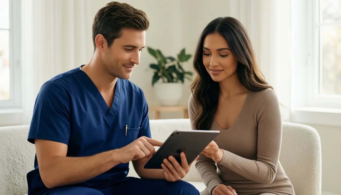 Surgeon and patient reviewing pre-operative plan