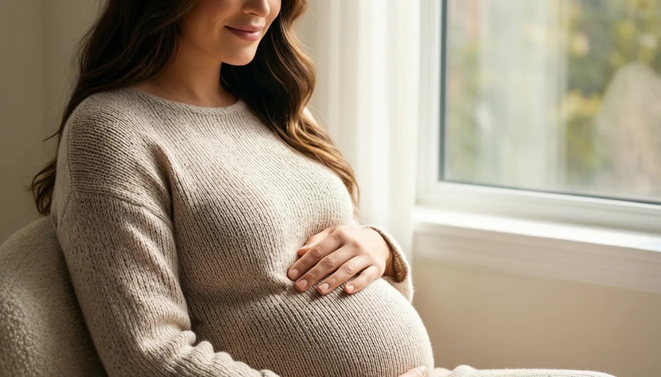 A pregnant person sitting in window light