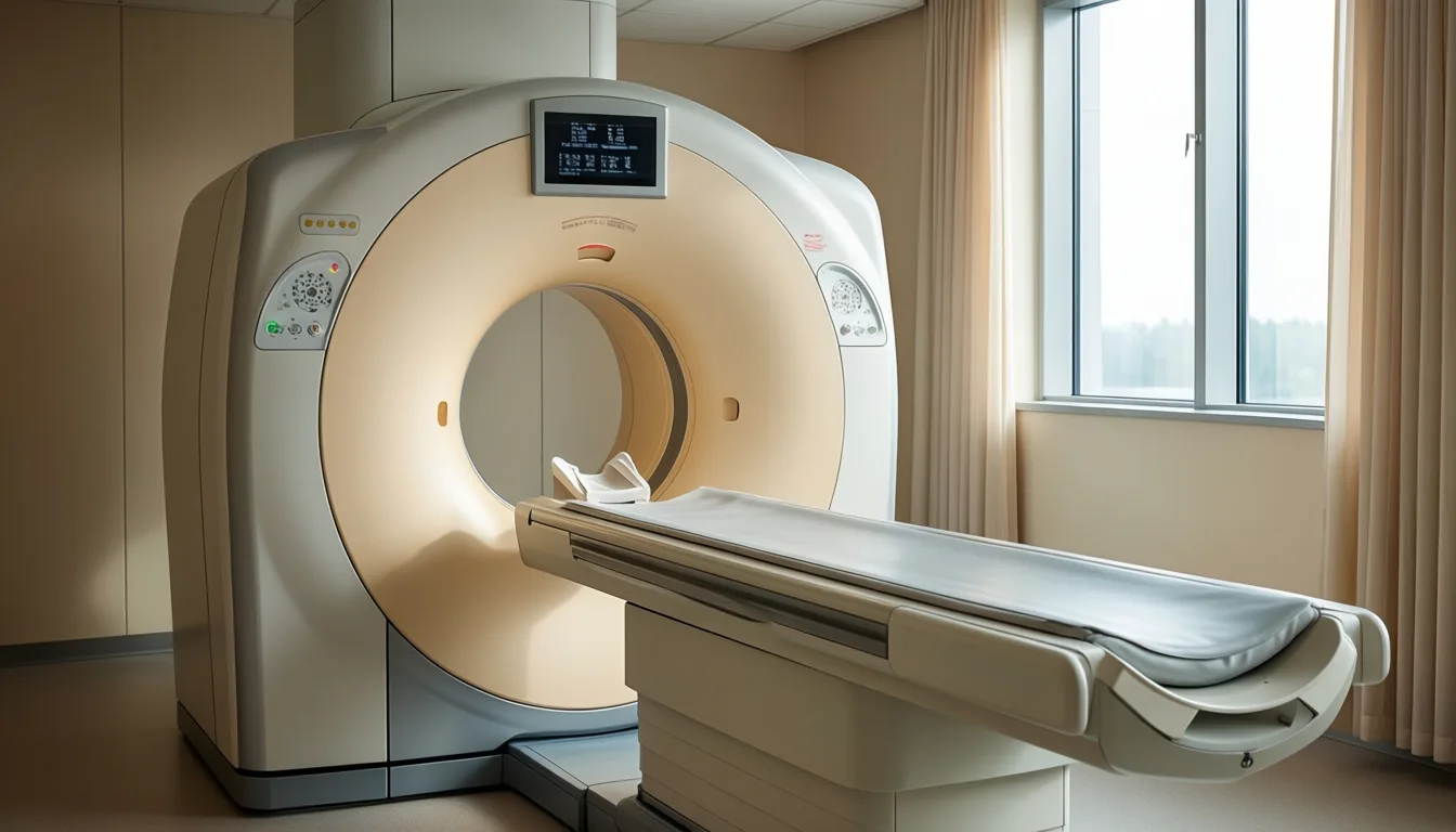 A CT scanner in a quiet hospital room