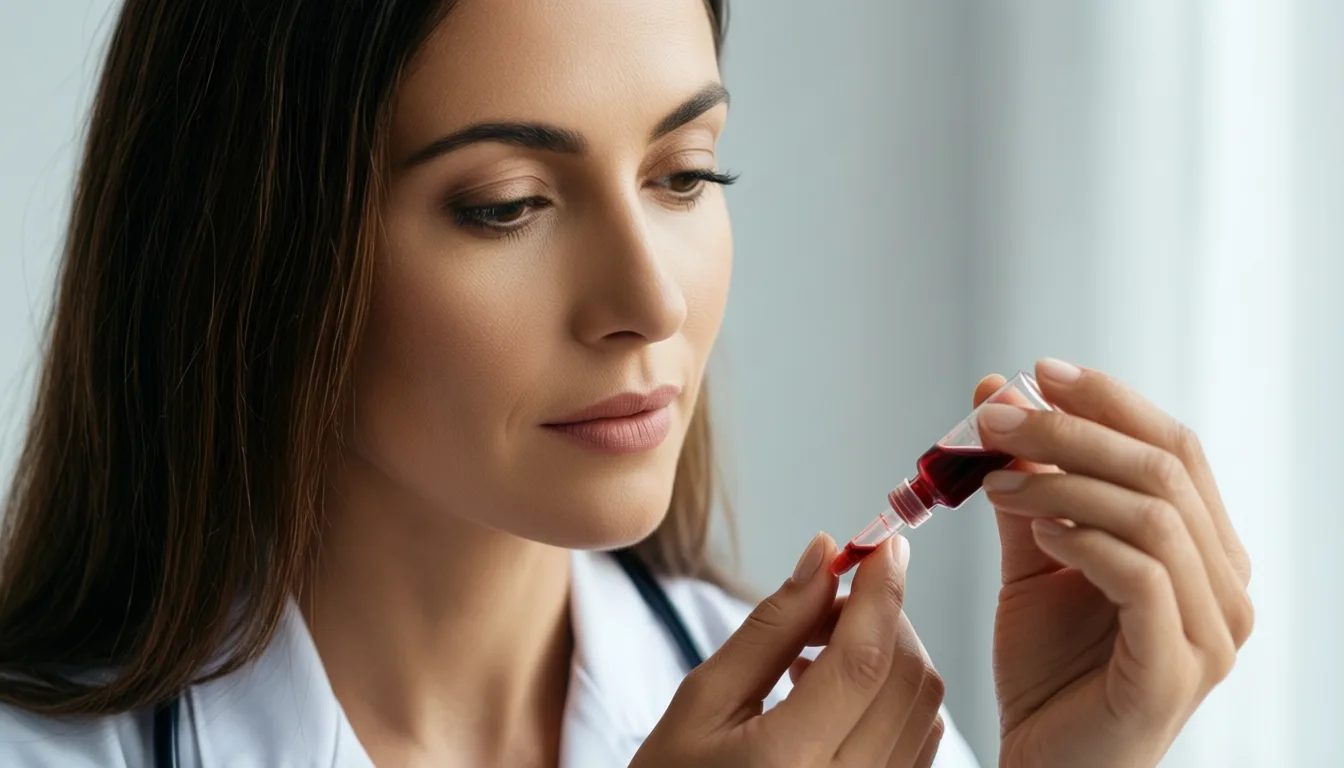 A clinician drawing blood into a small vial