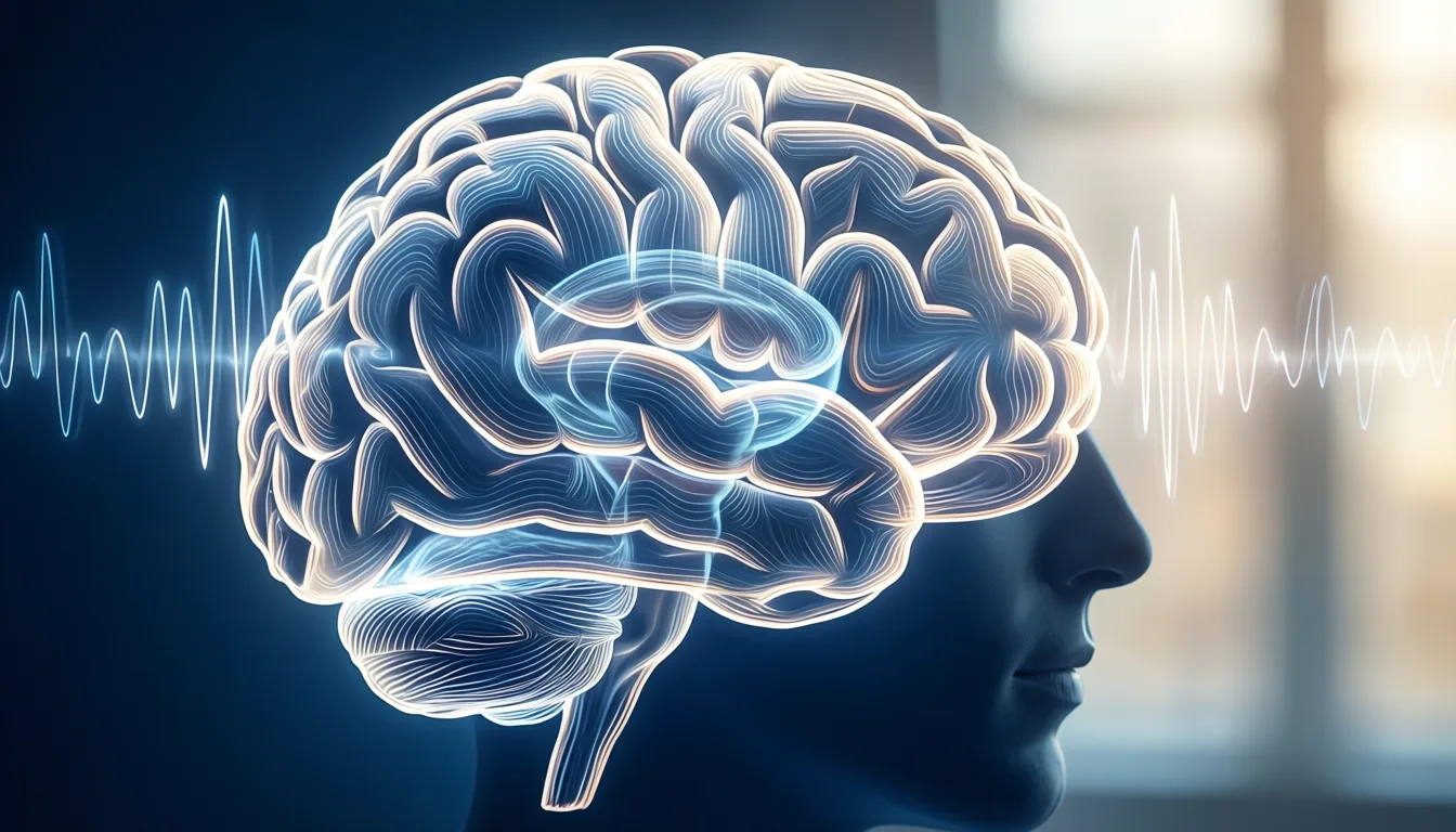 Abstract visualization of resting brainwaves over a head silhouette