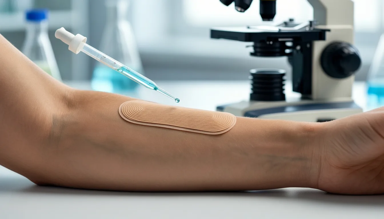 Flexible biosensor patch on skin in a laboratory