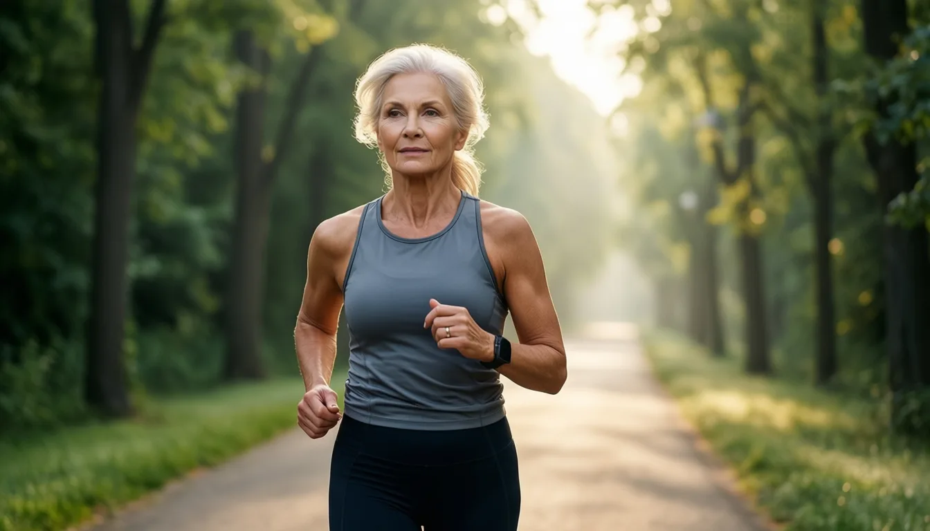 Older adult walking outdoors in the morning