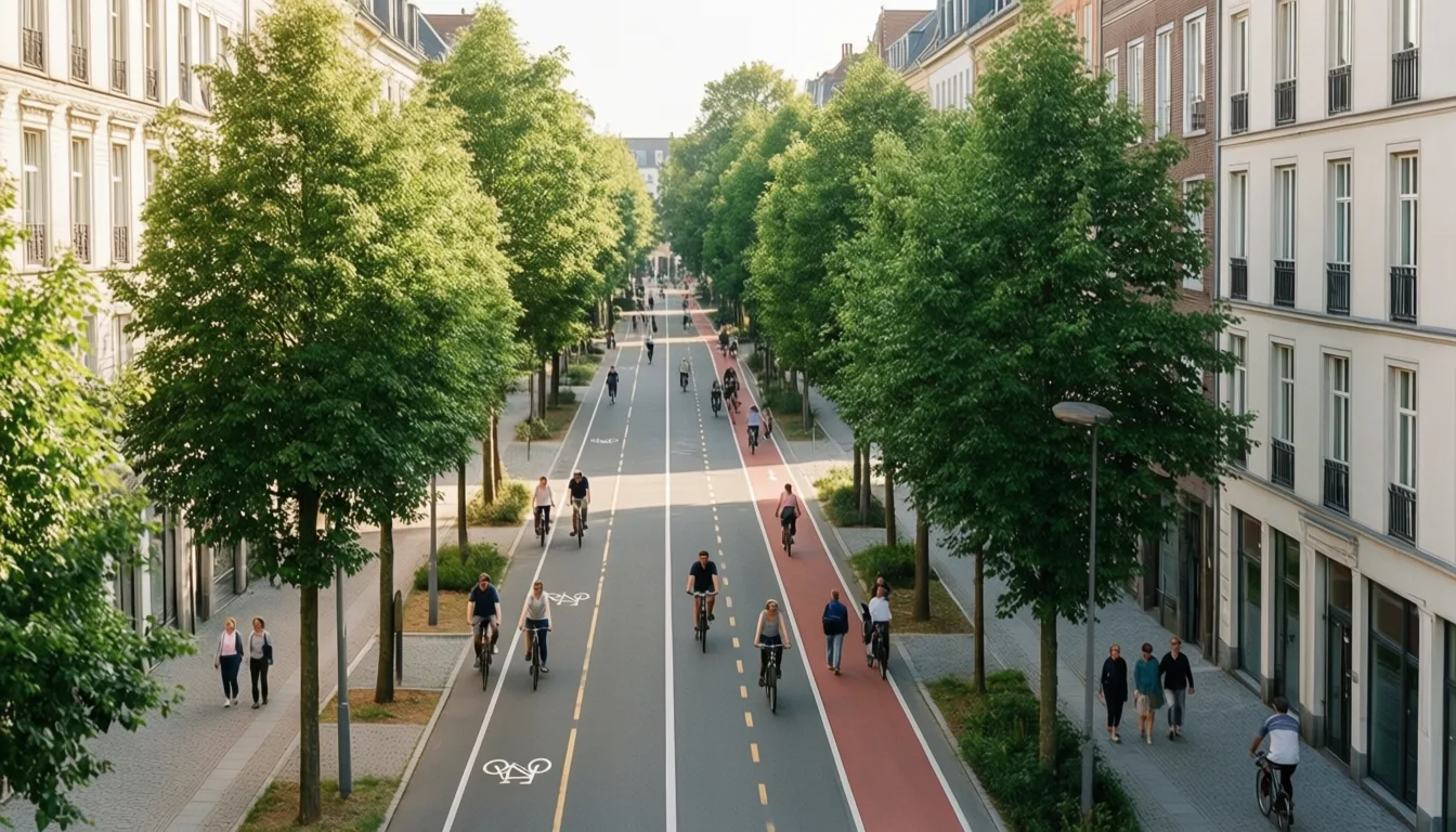 walkable city neighborhood with green infrastructure