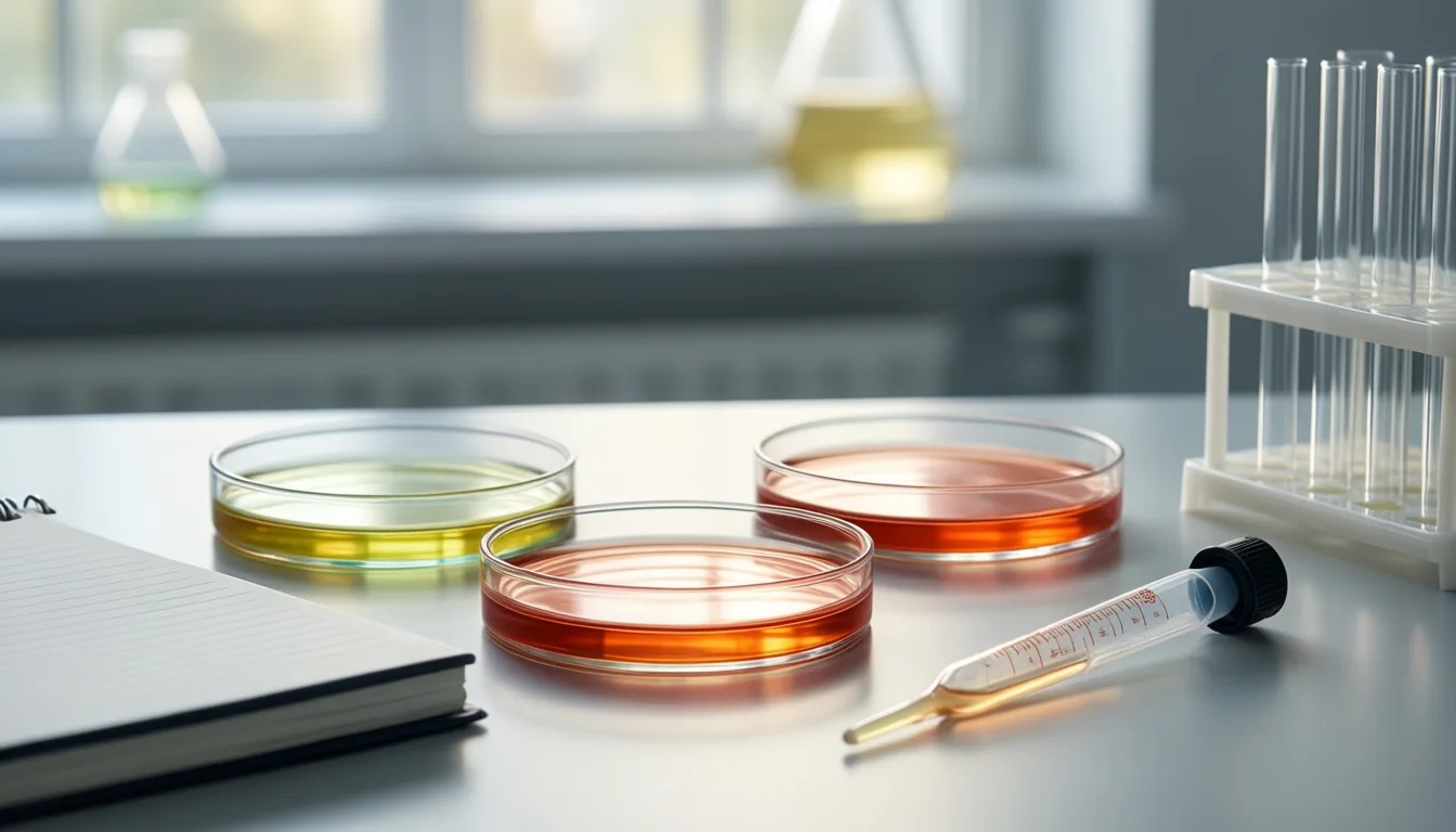 A laboratory bench with research tools