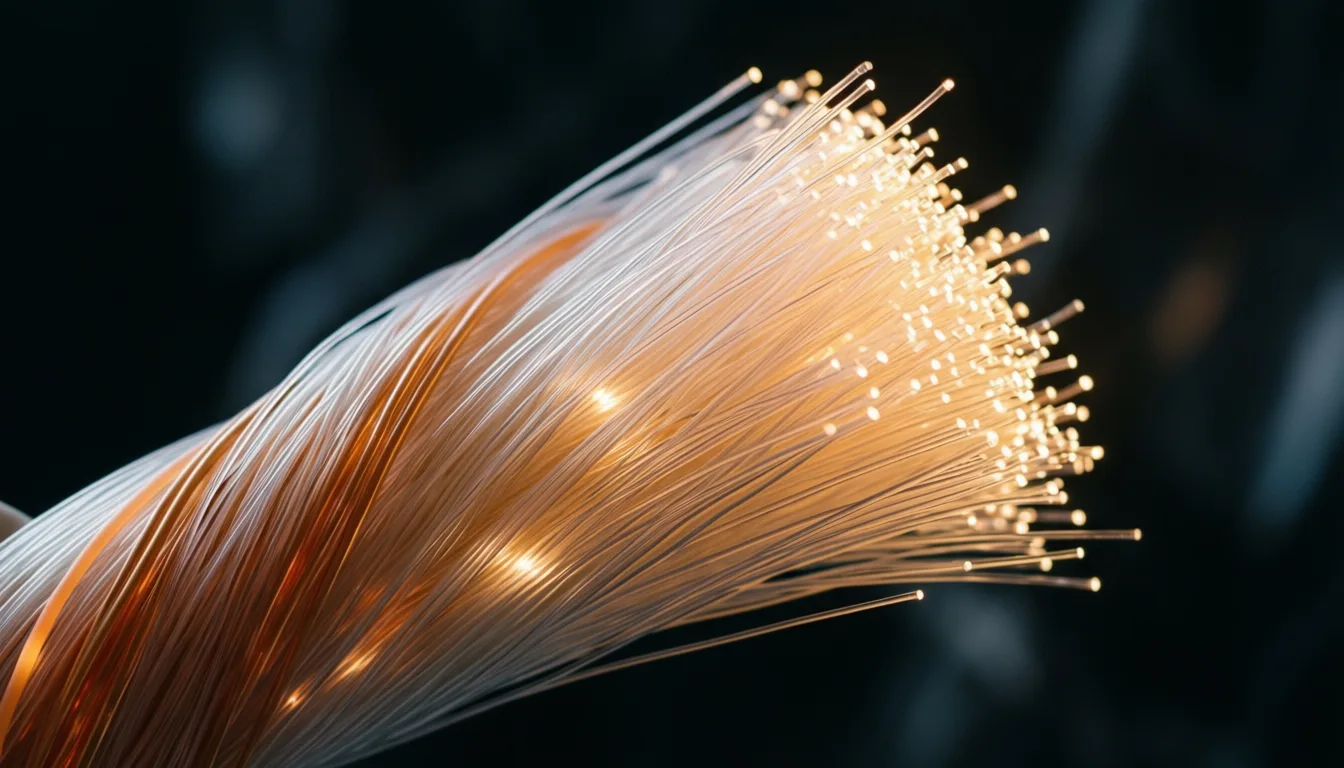 Glowing bundled fiber optic cables symbolizing white matter tracts
