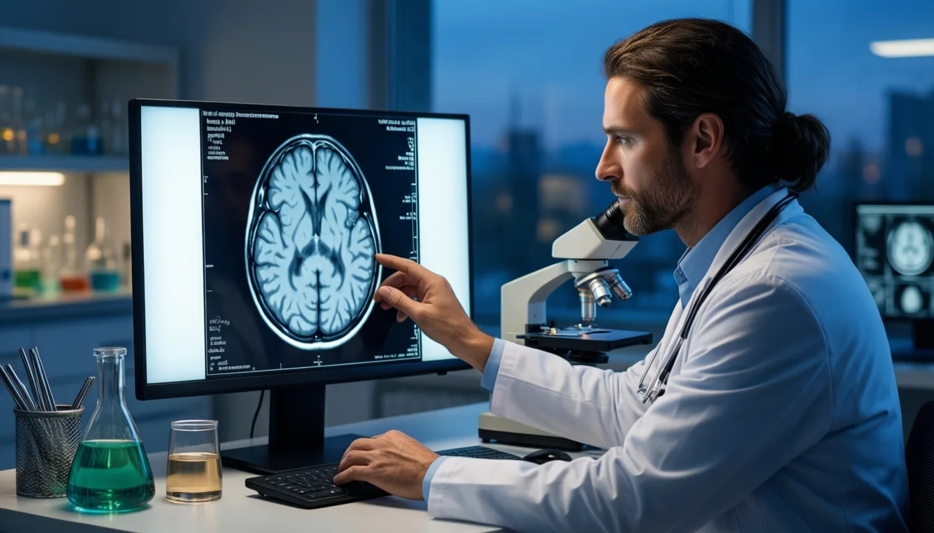 Researcher reviewing brain MRI scans
