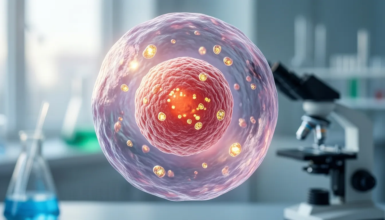 Microscopic view of a cell with visible lysosomes