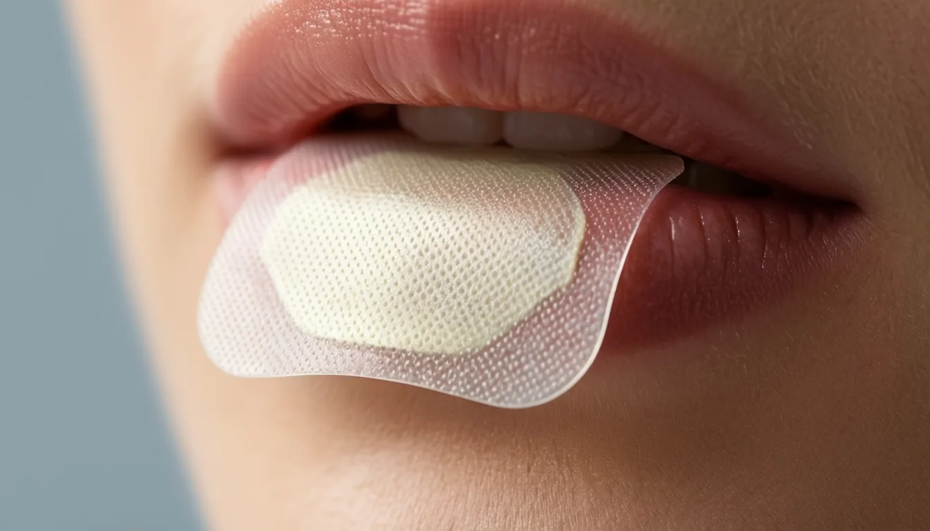 Close-up of a small mucoadhesive buccal patch with visible microstructures.
