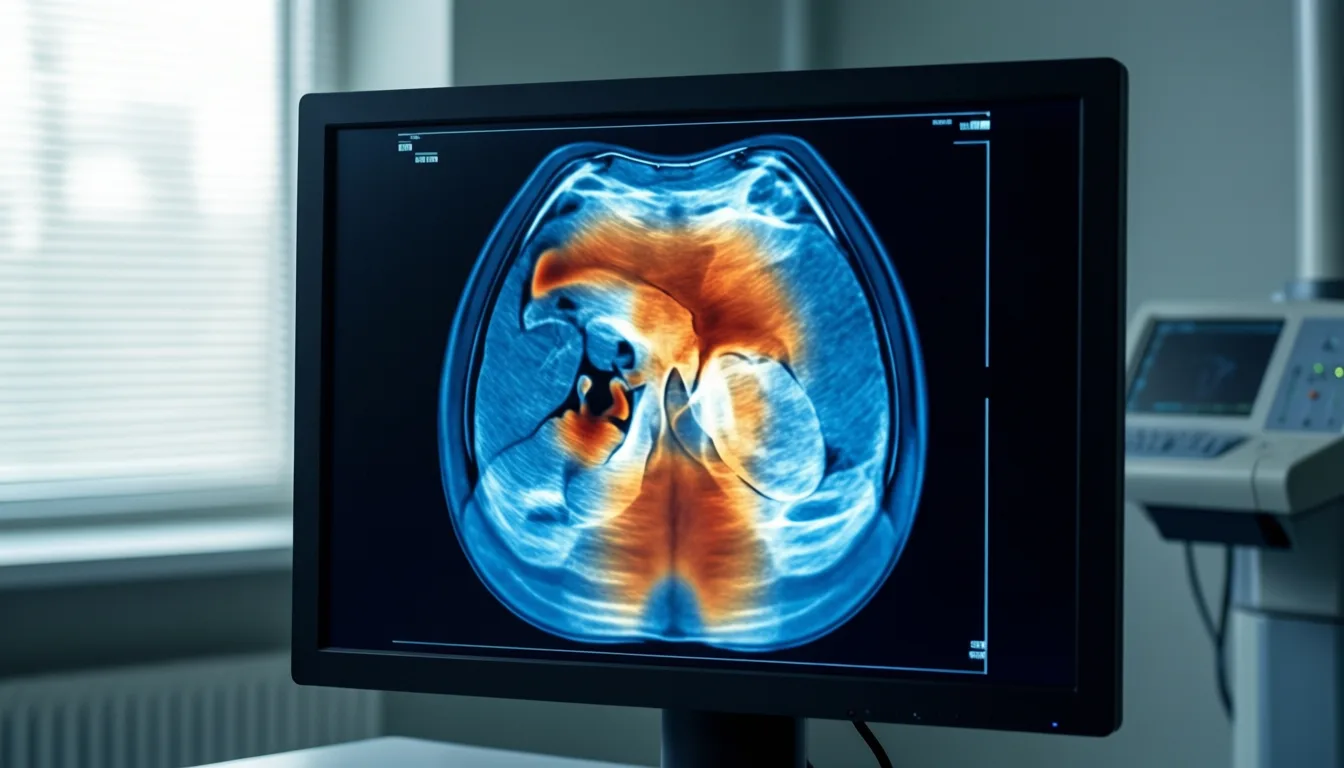 PET CT imaging on a radiology monitor