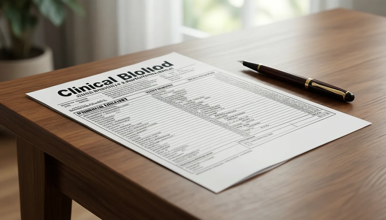 A printed blood test report on a desk