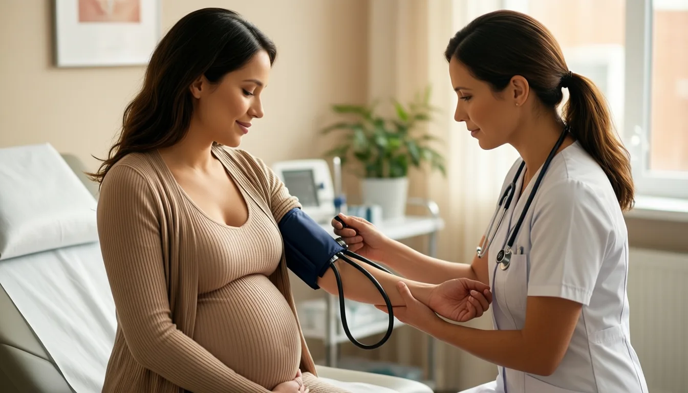A pregnant patient having her blood pressure measured